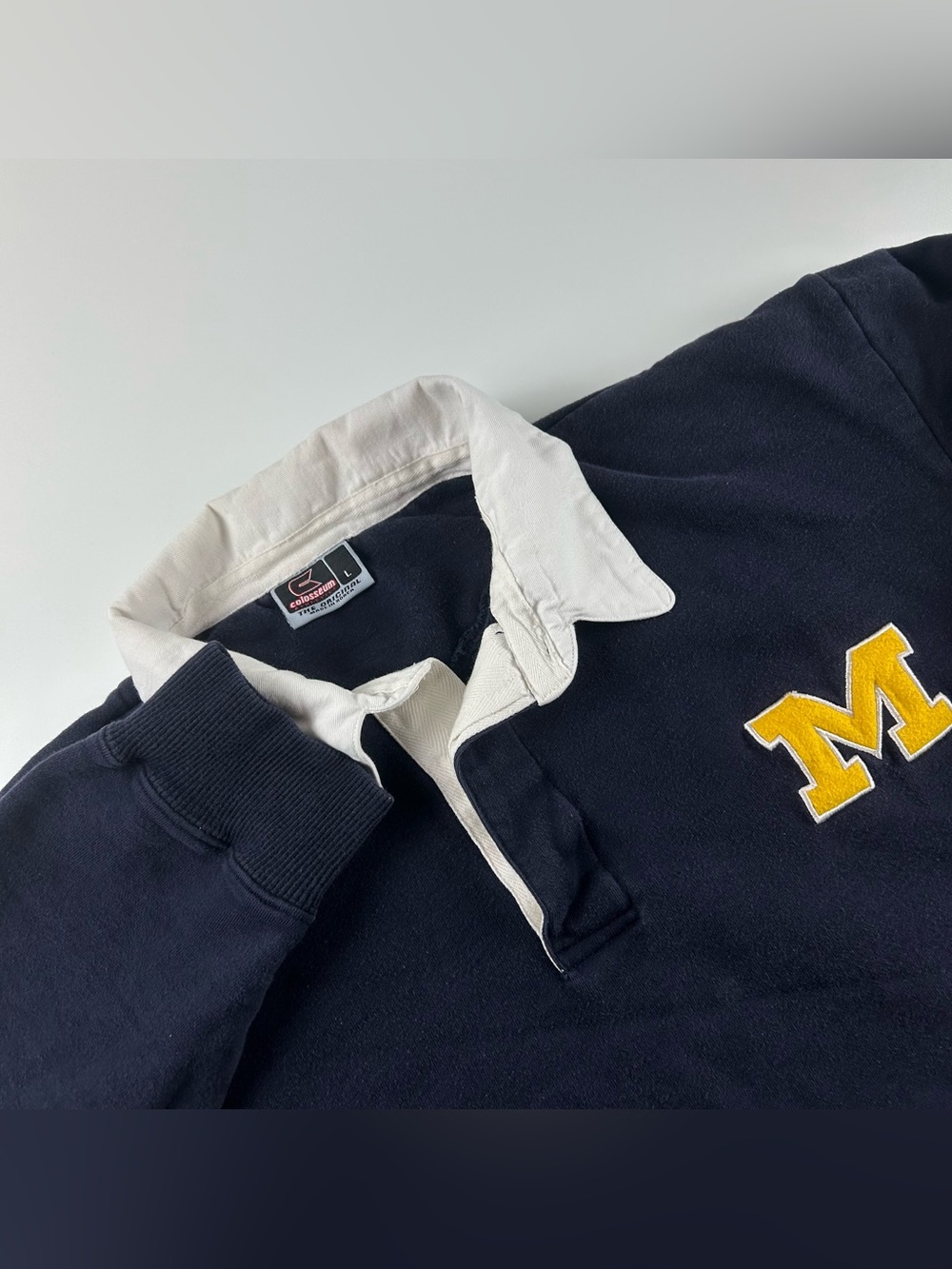 Michigan Wolverines Men’s SZ L VTG Rugby Colosseum Long Sleeve Elbow Patches